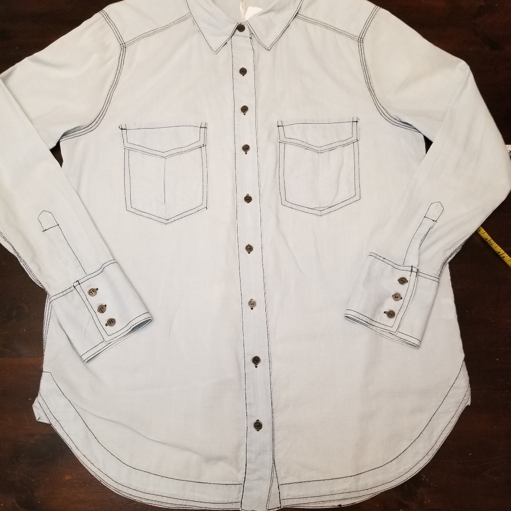 Free People Cotton Chambray LS Shirt, size Small - Picture 8 of 10